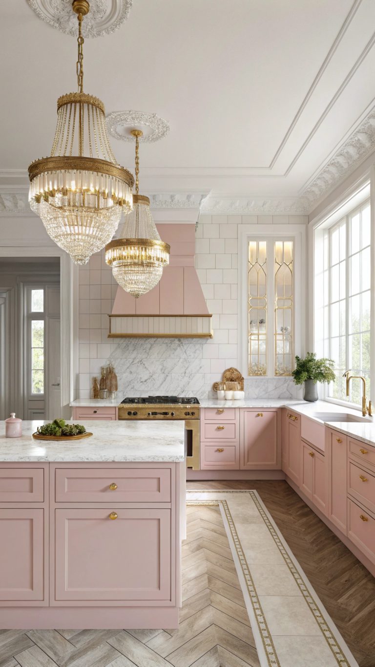 elegant pink and gold kitchens