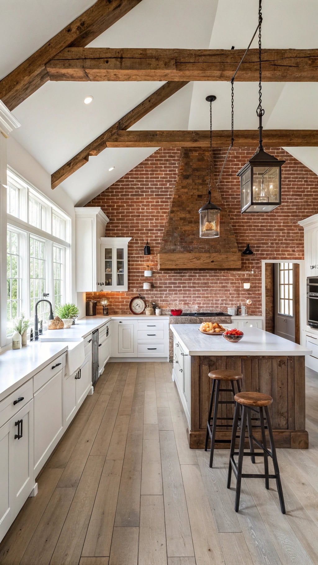 elegant red brick backsplash