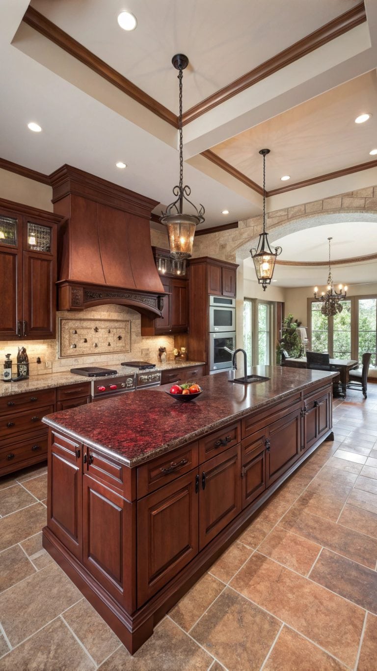 elegant red granite kitchens