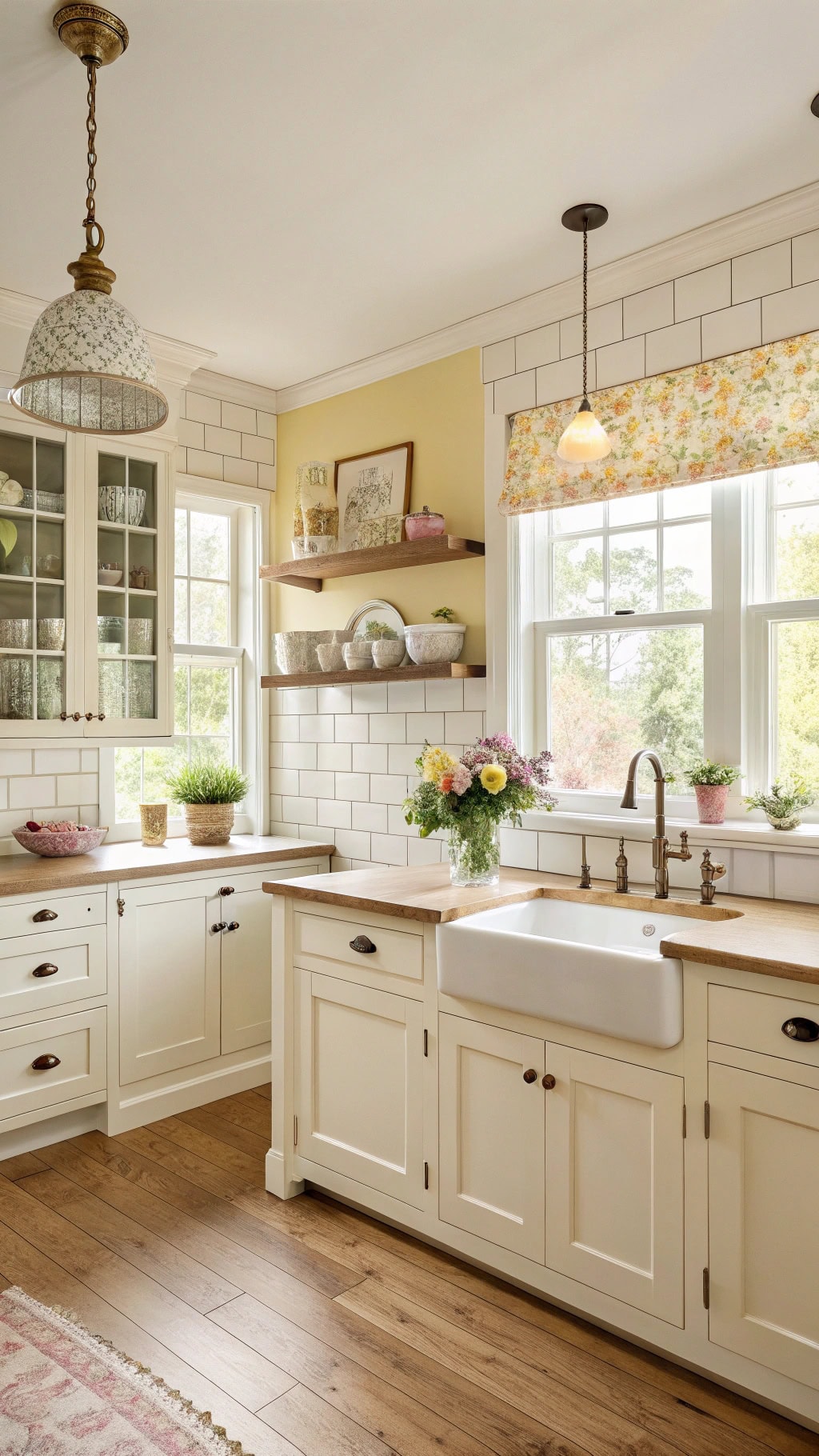 floral patterned yellow kitchen