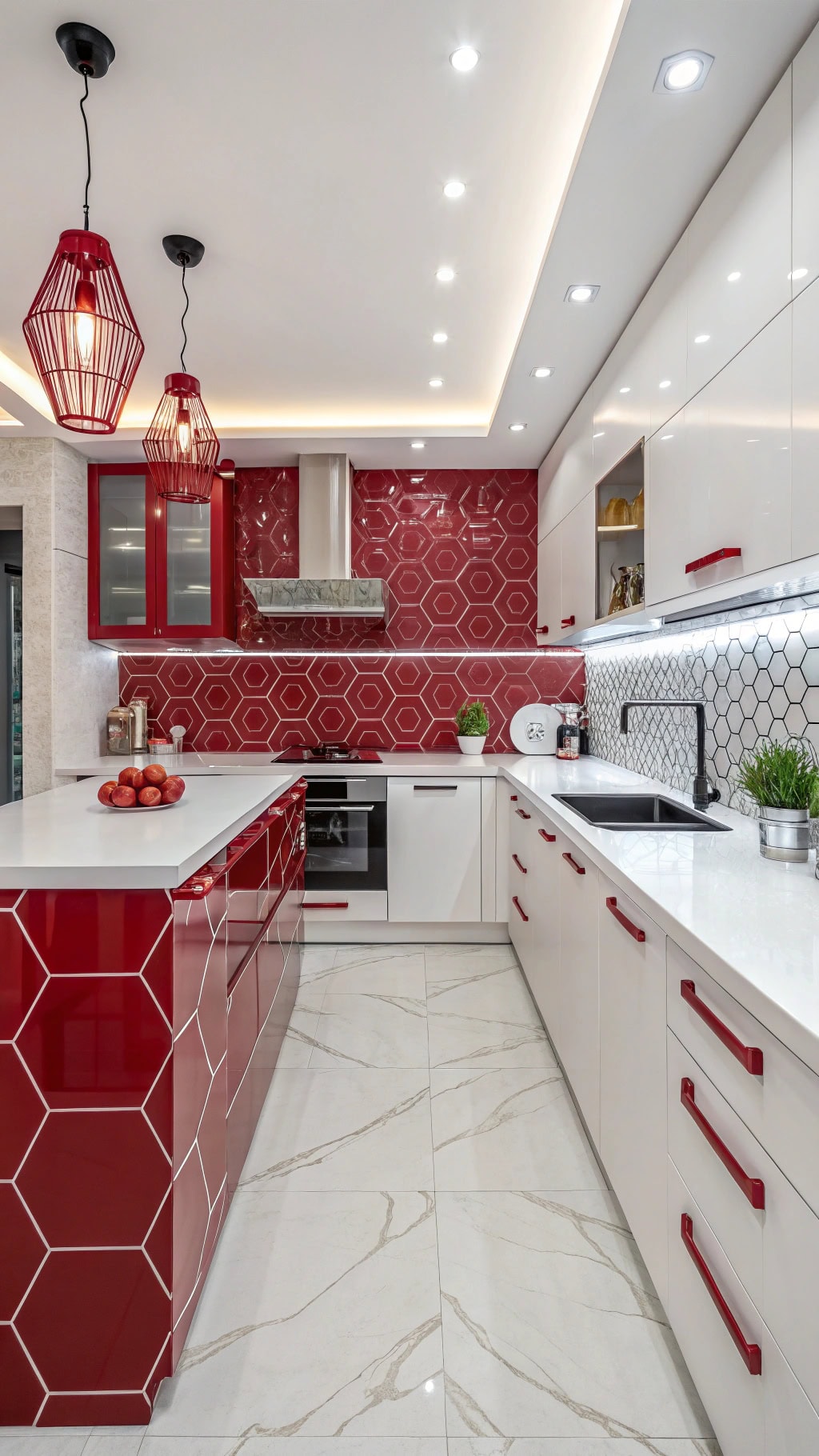 geometric patterns in red