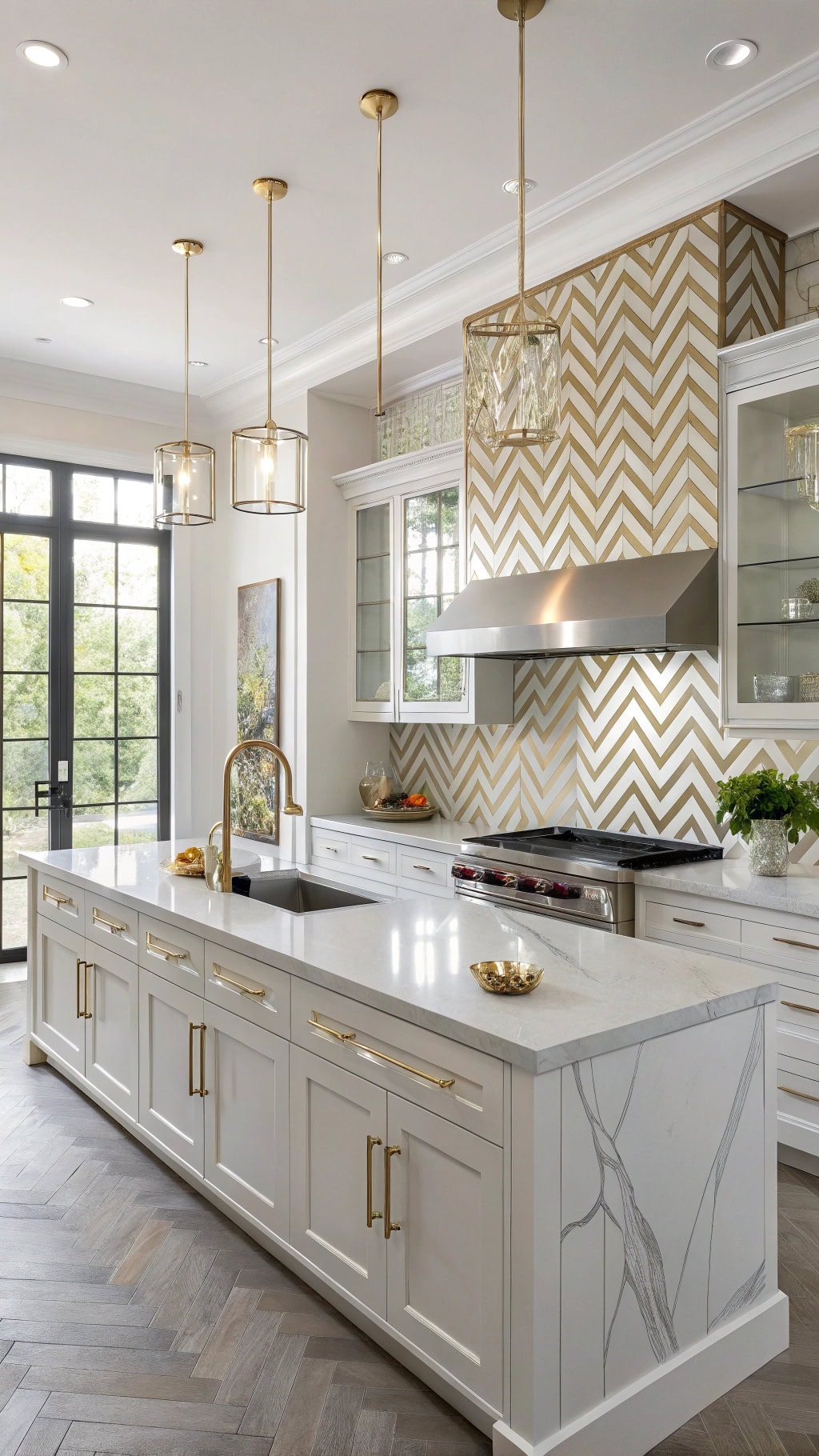 gold silver chevron design