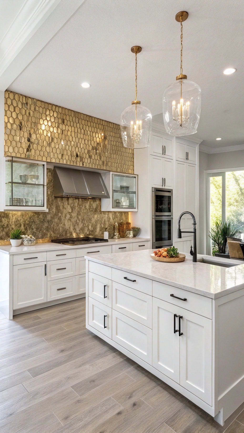 golden mosaic white cabinets