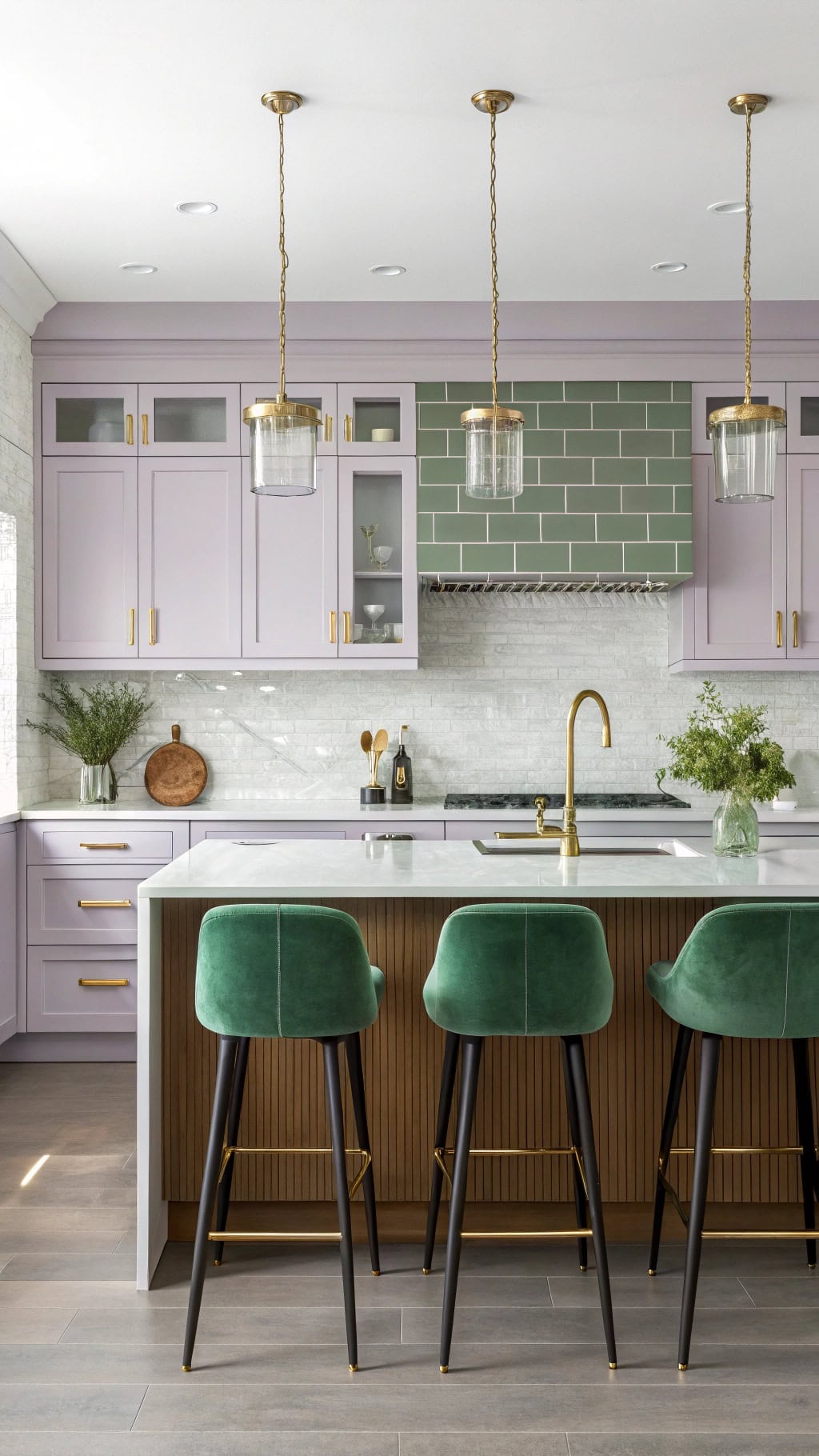 lavender cabinets olive accents