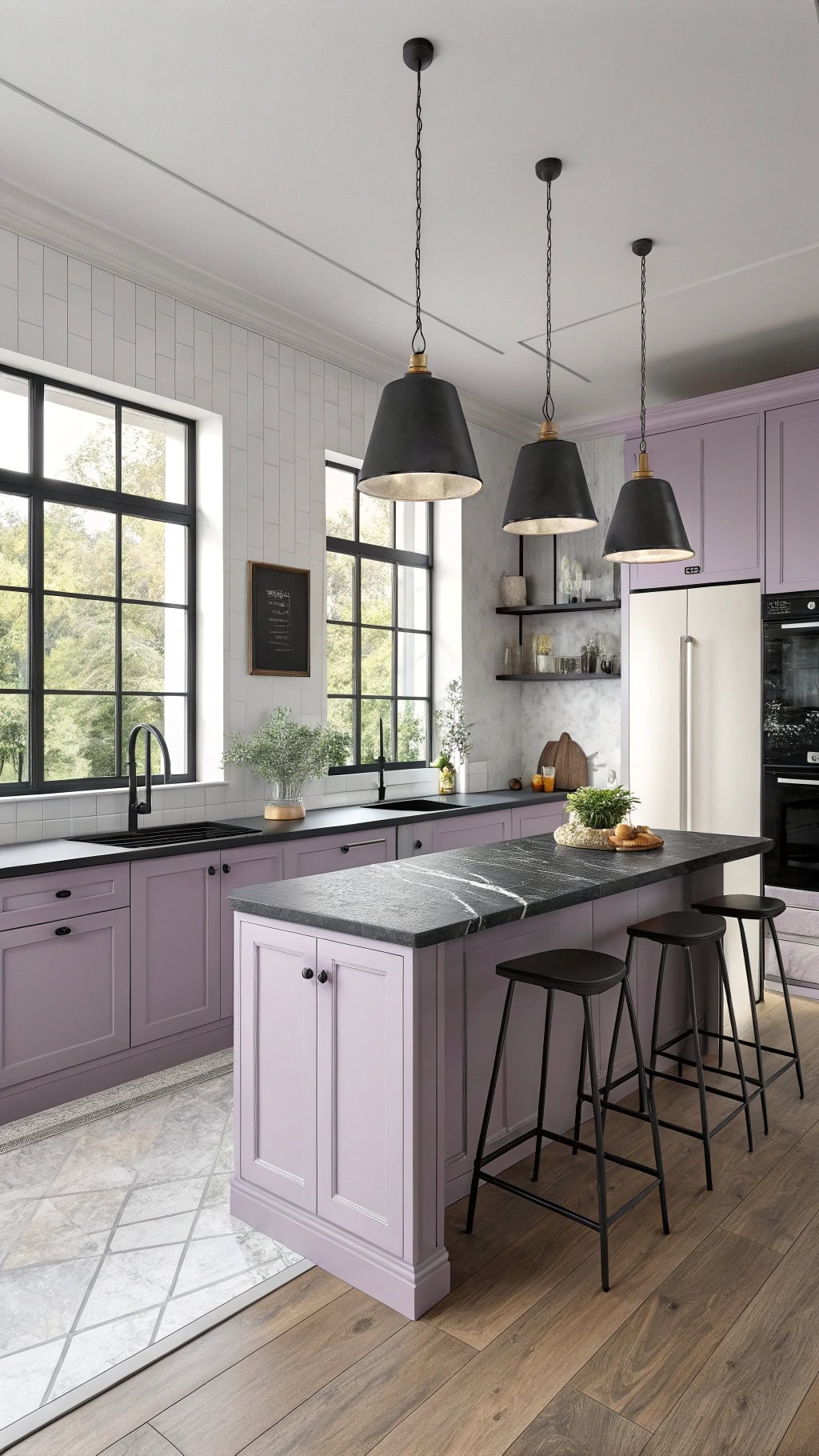 lavender kitchen black accents