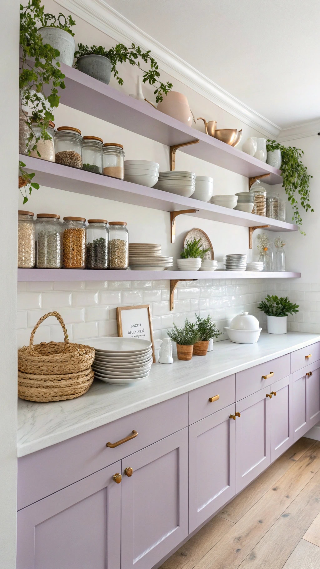 lavender open shelving display