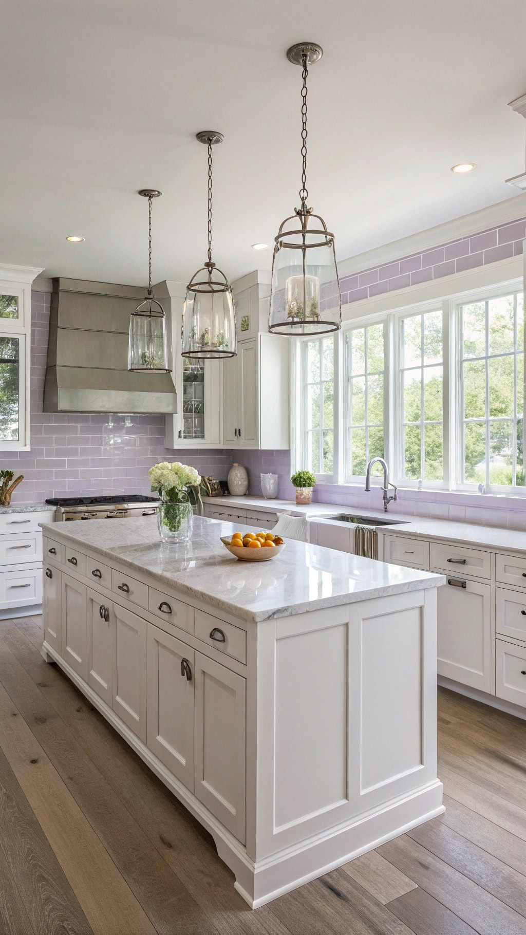 lavender toned coastal kitchen