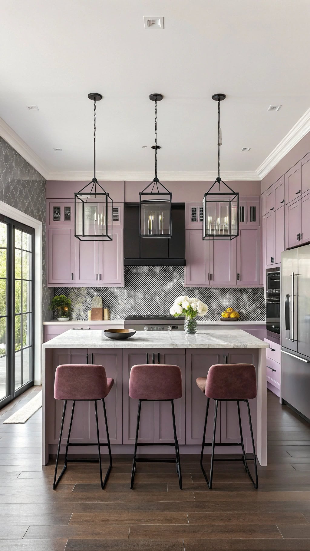 mauve kitchen with black