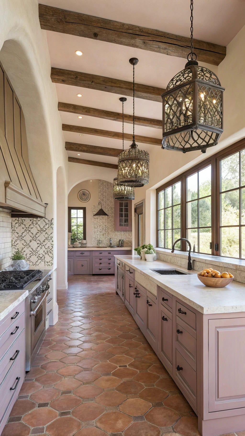 mauve tiled mediterranean kitchen design