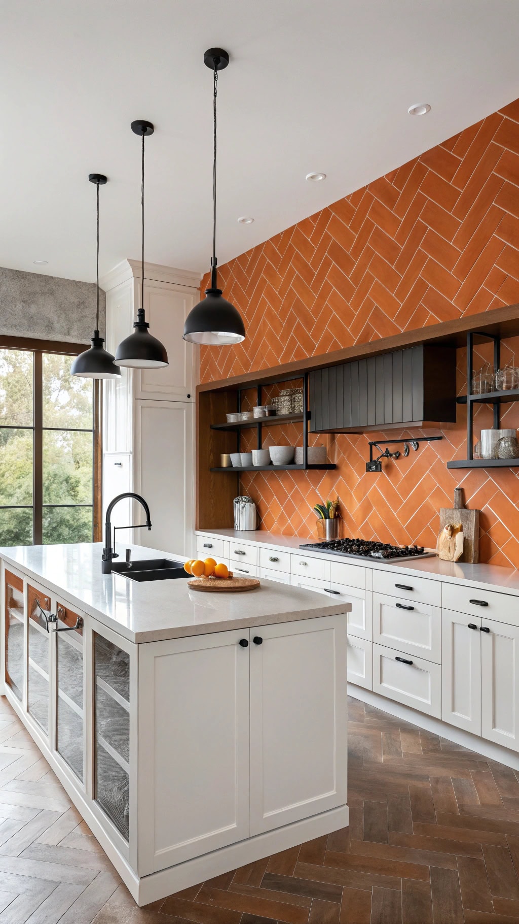 modern orange herringbone design