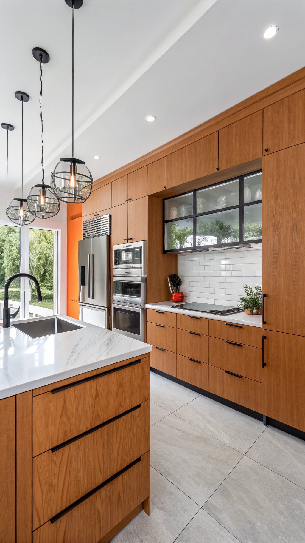 modern orange wood kitchen