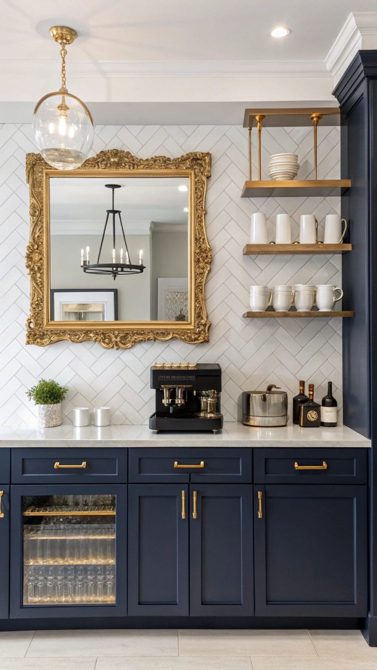 navy and gold kitchens