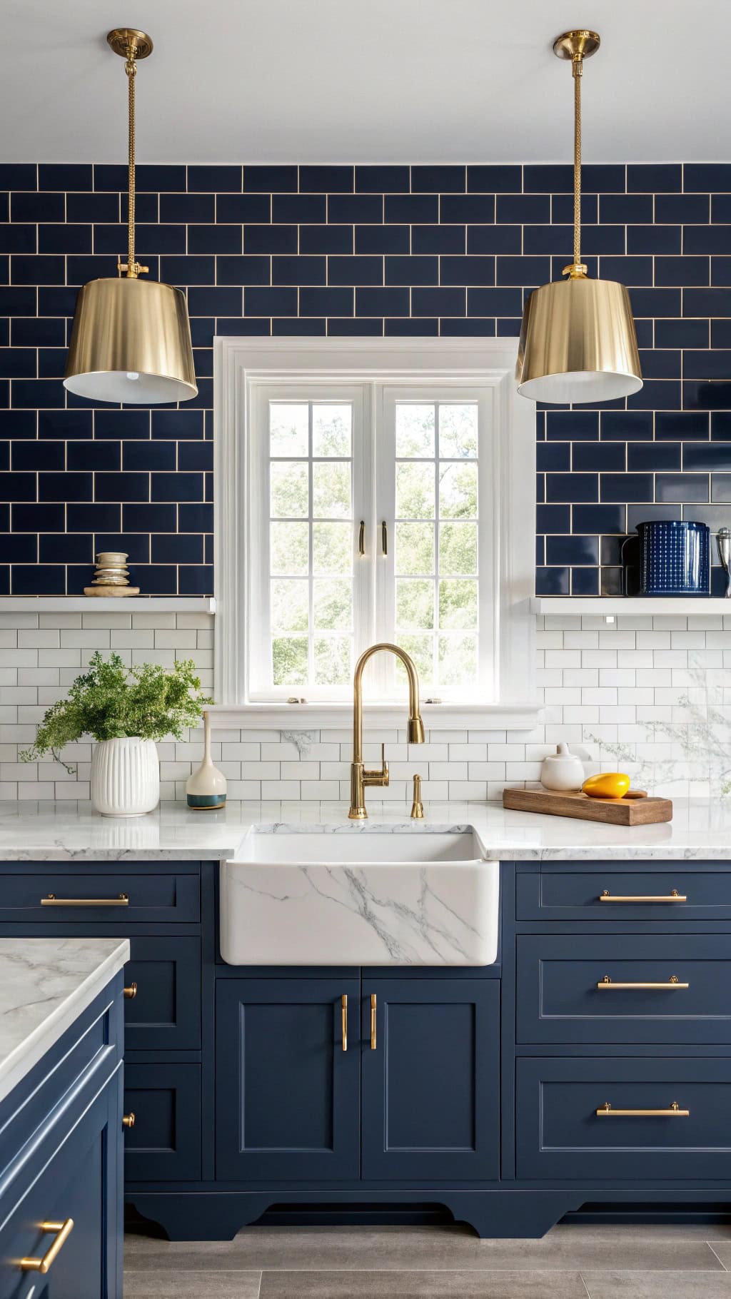 navy tile backsplash elegance