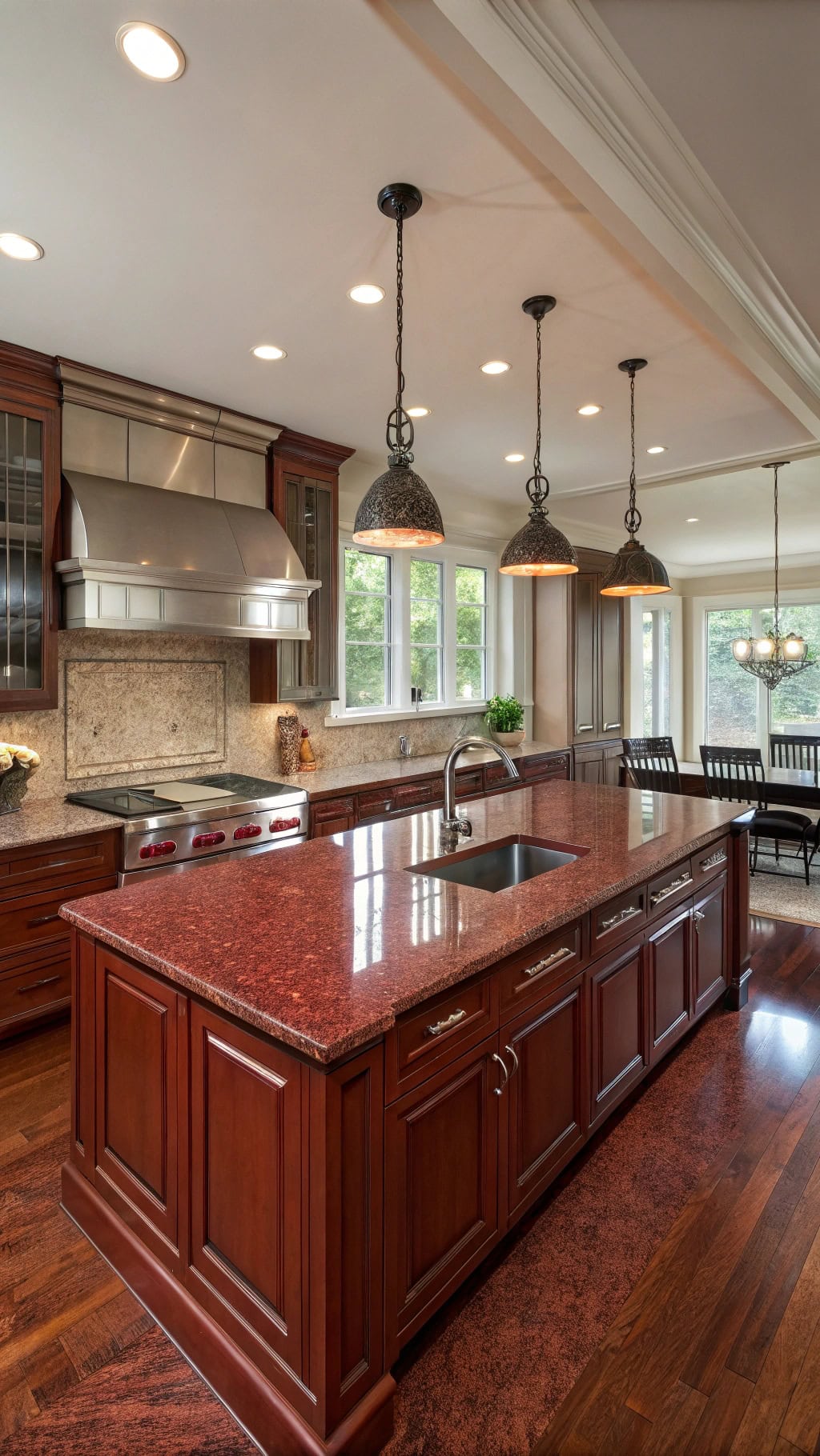 opulent red granite kitchen