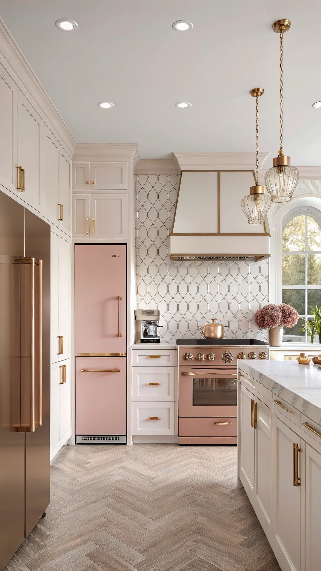 pastel kitchen with rose gold