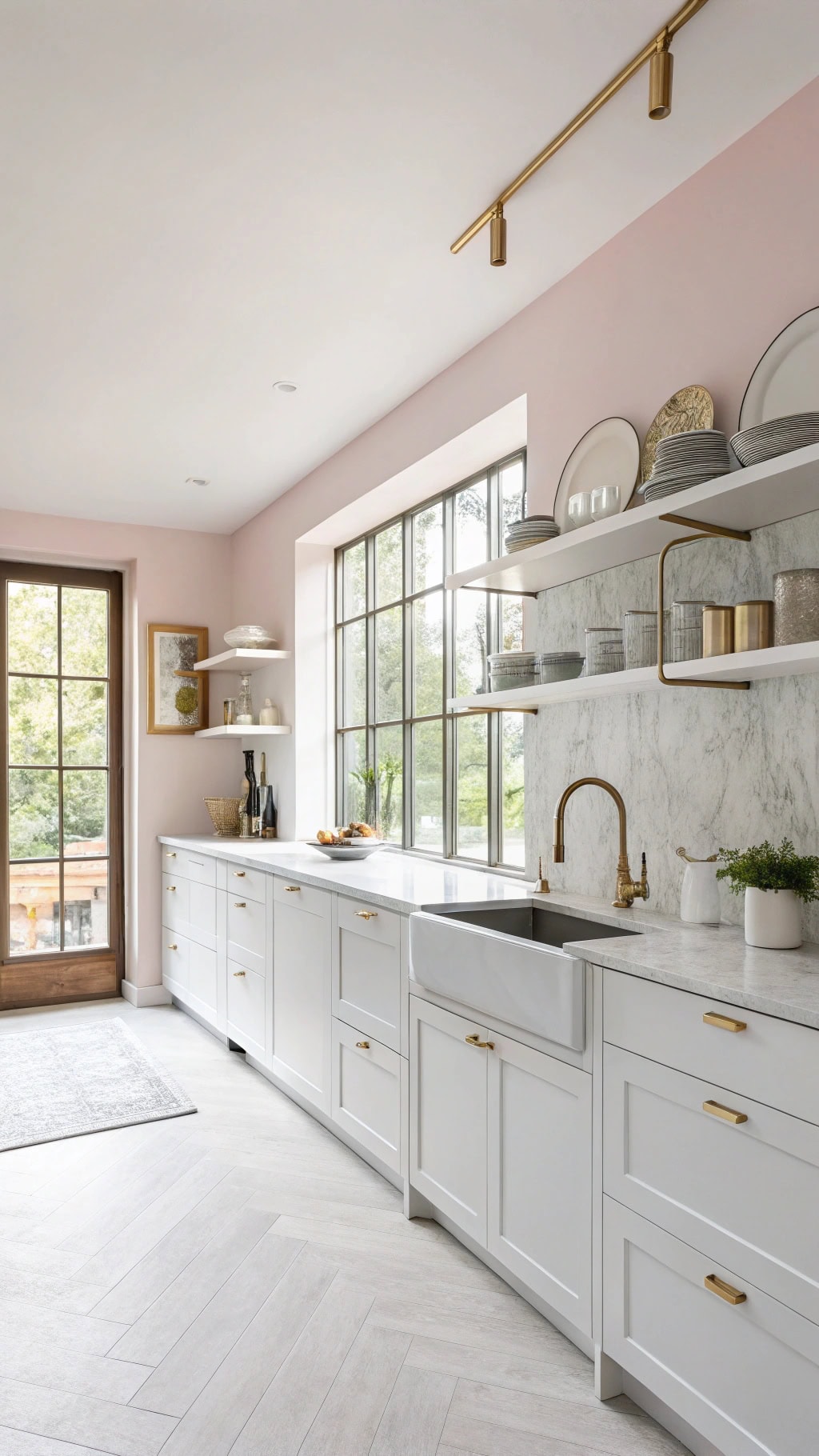 pink kitchen with gold