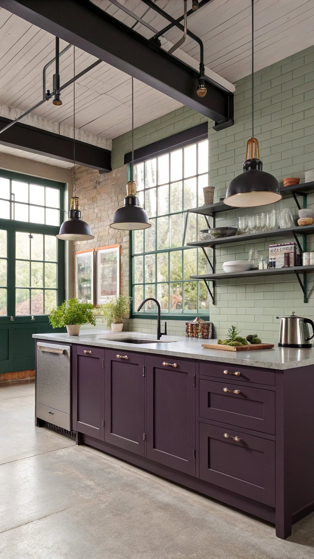 purple green industrial color blocking