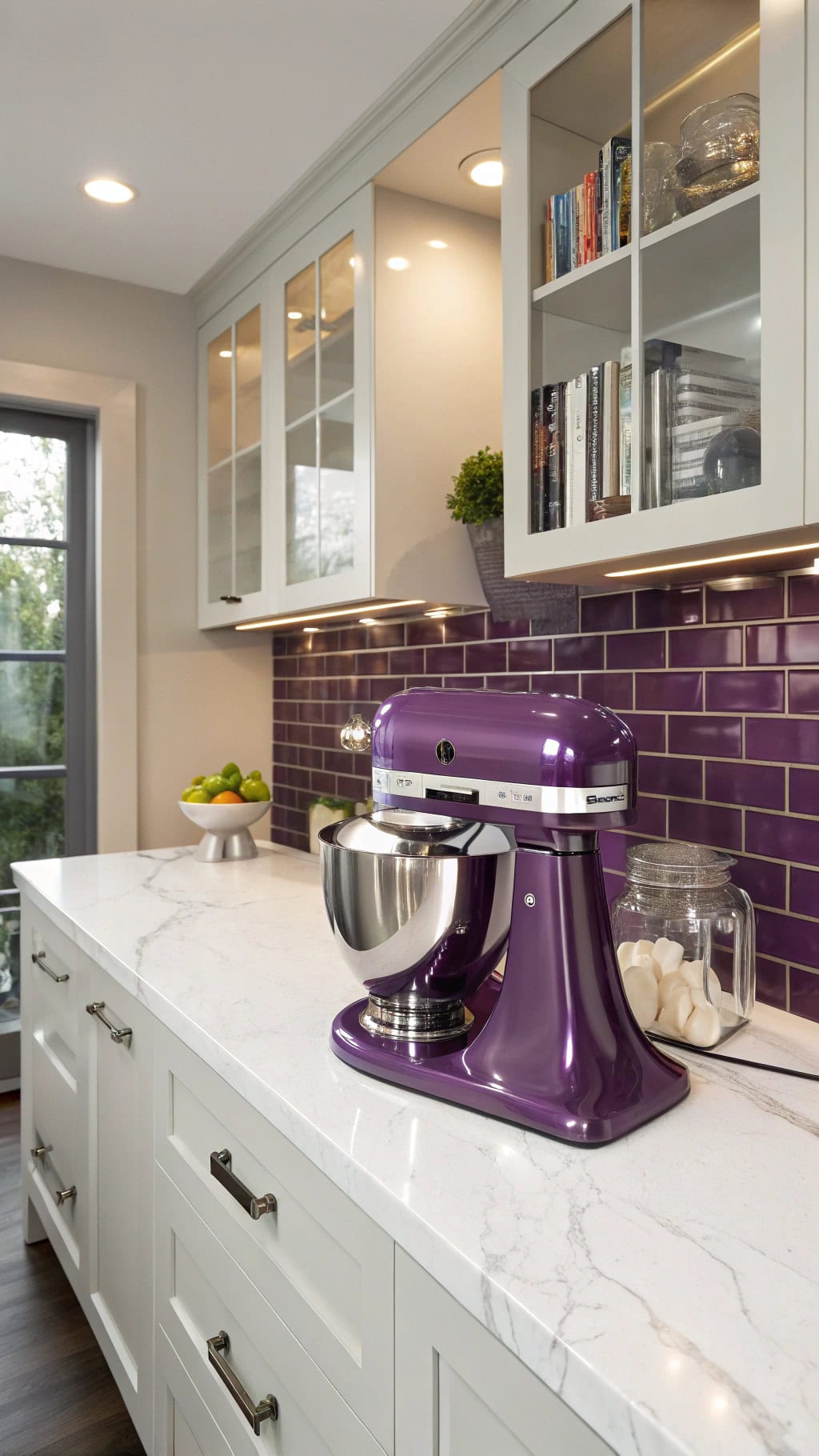 purple kitchen appliance mixer