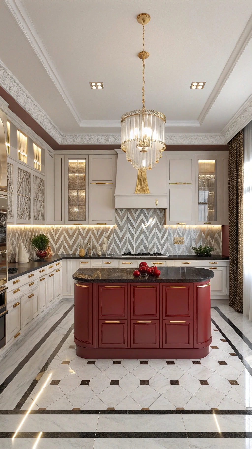 red composite art deco kitchen