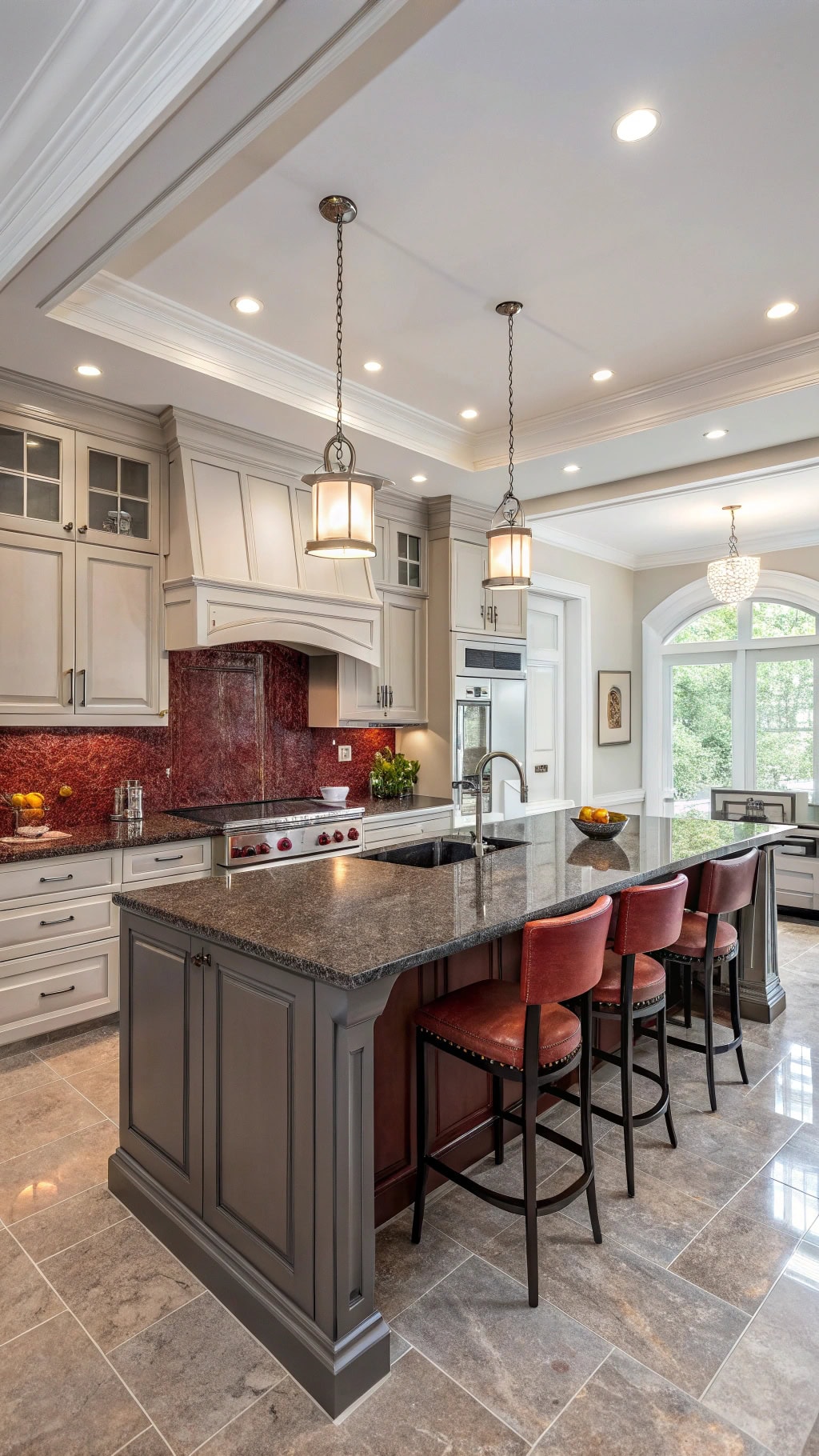 red granite transitional kitchen