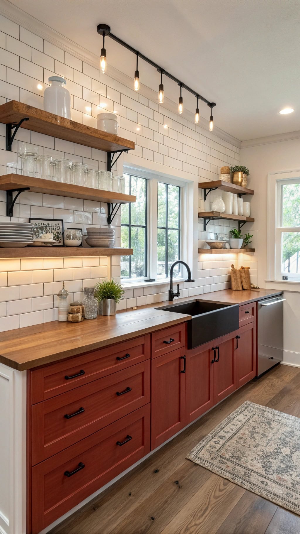 red oak open shelving