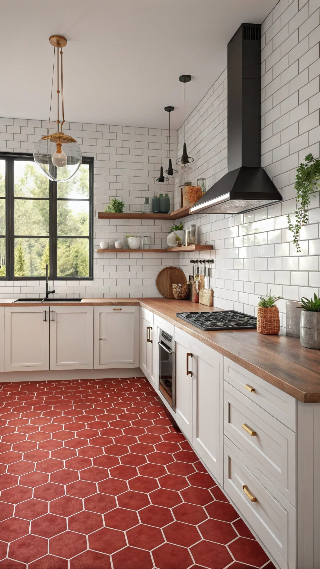 retro red hexagon tiles