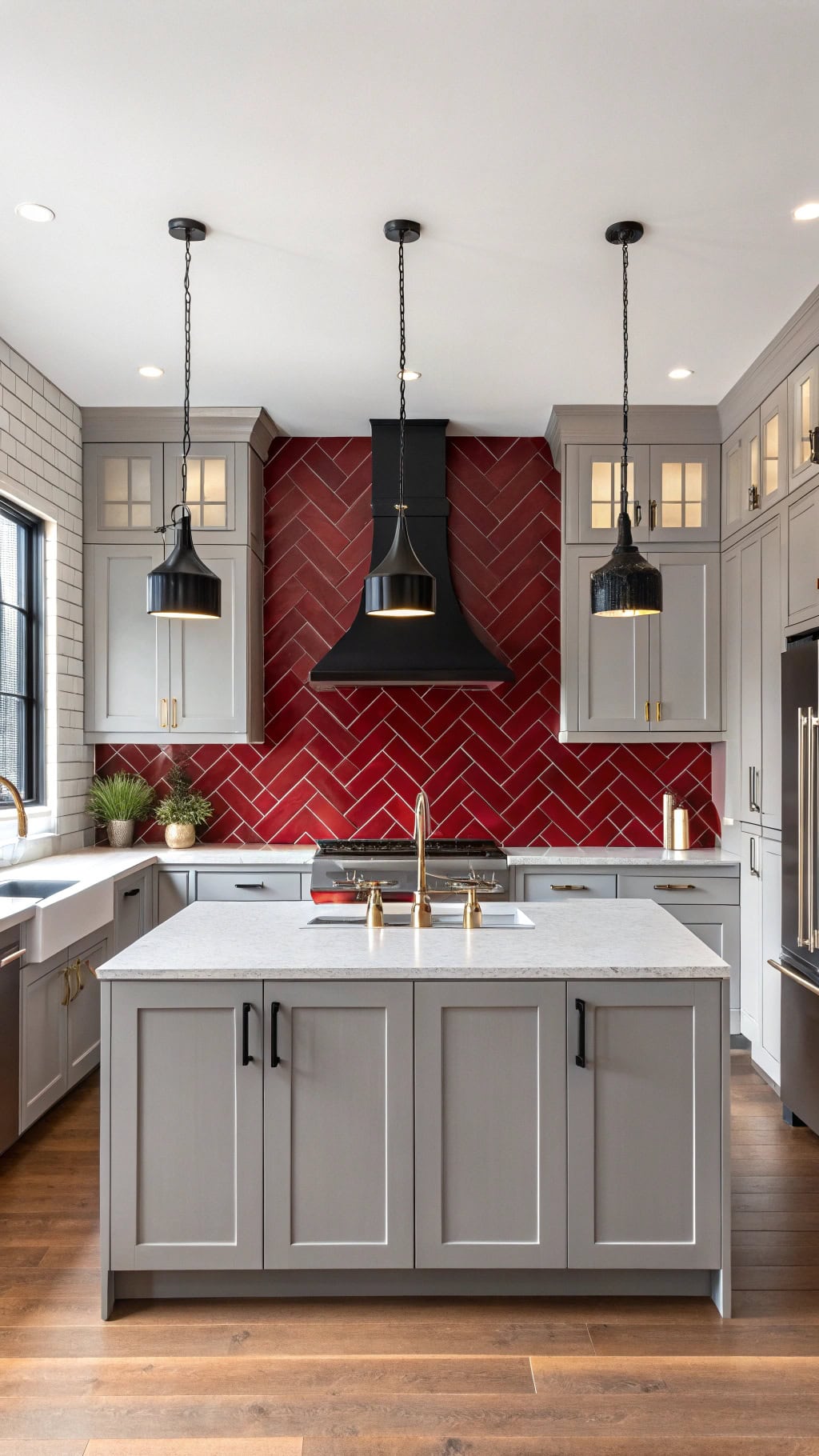 ruby red herringbone design