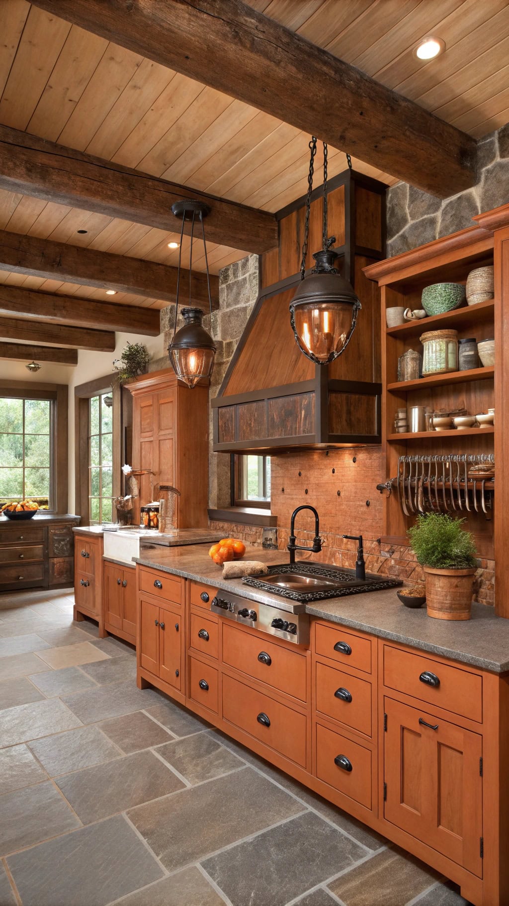 rustic orange fir kitchen