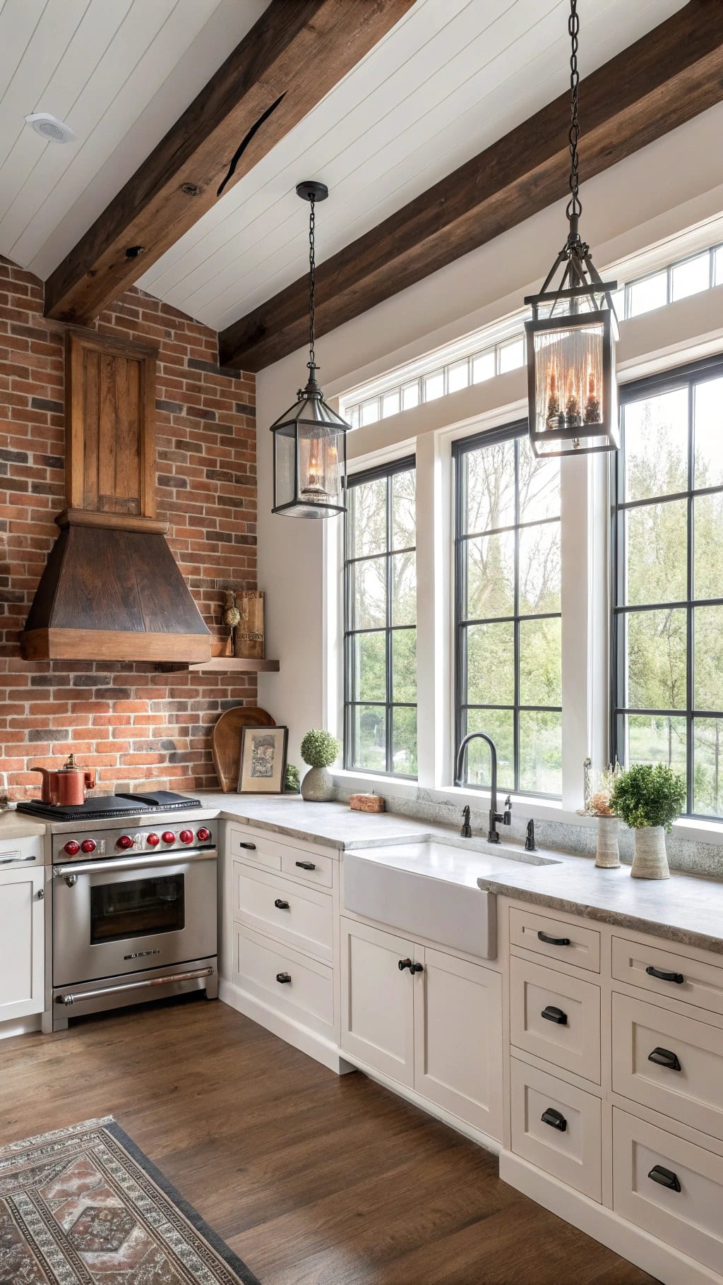 rustic red brick backsplash