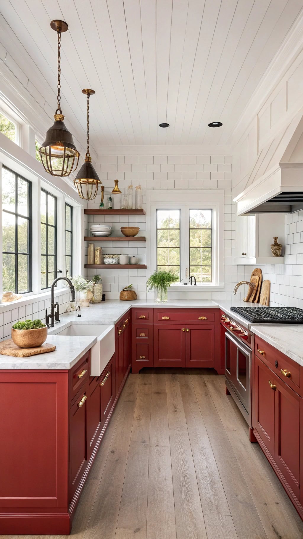 rustic red display cabinet