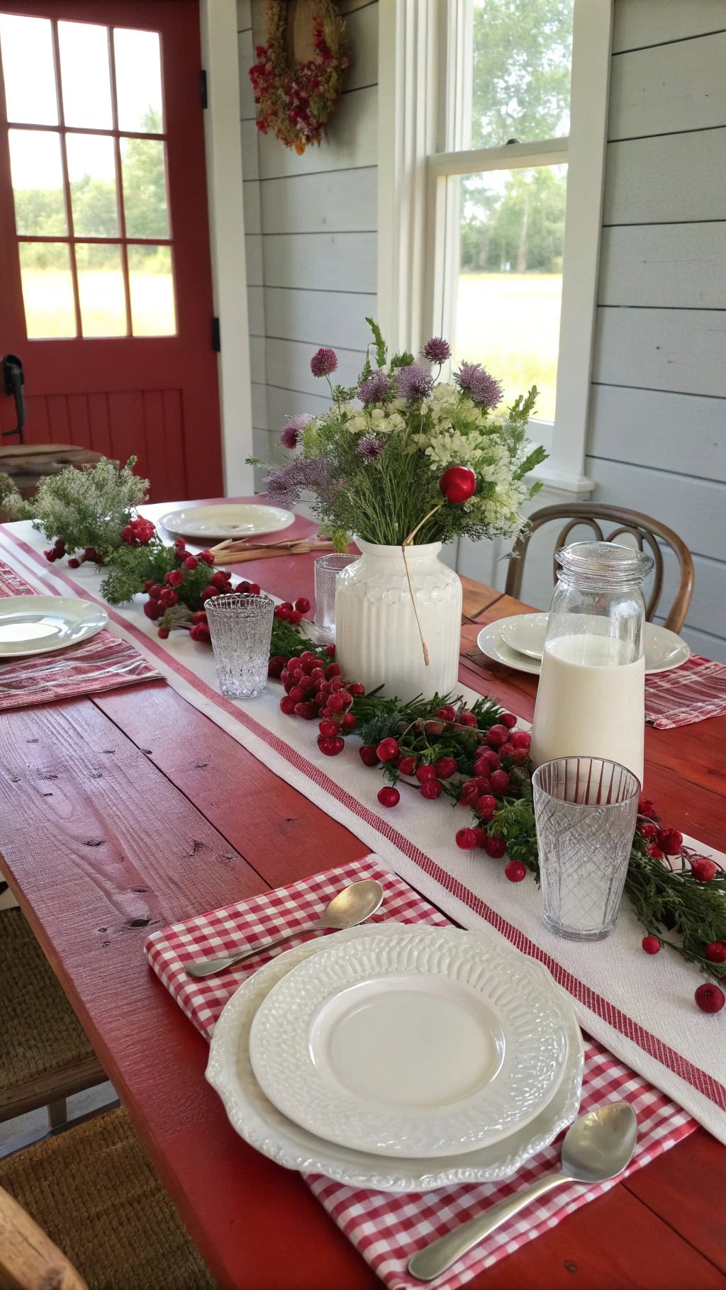 rustic red table decor