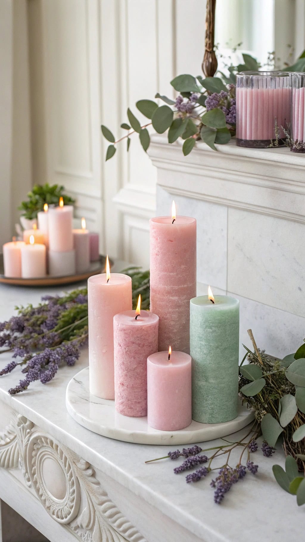 soft hued candle arrangements