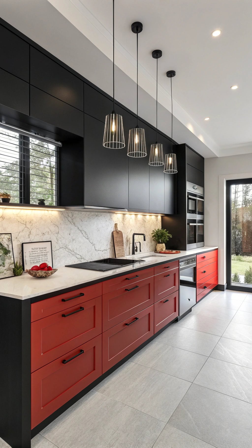 stylish black and red cabinetry