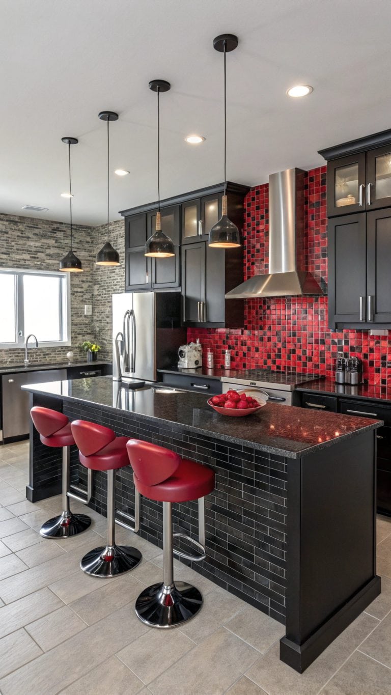 stylish black and red kitchens