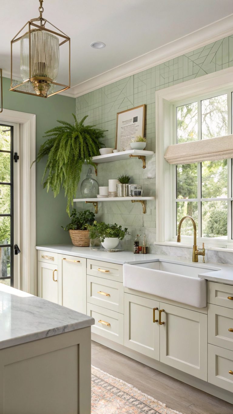 stylish green gold kitchens