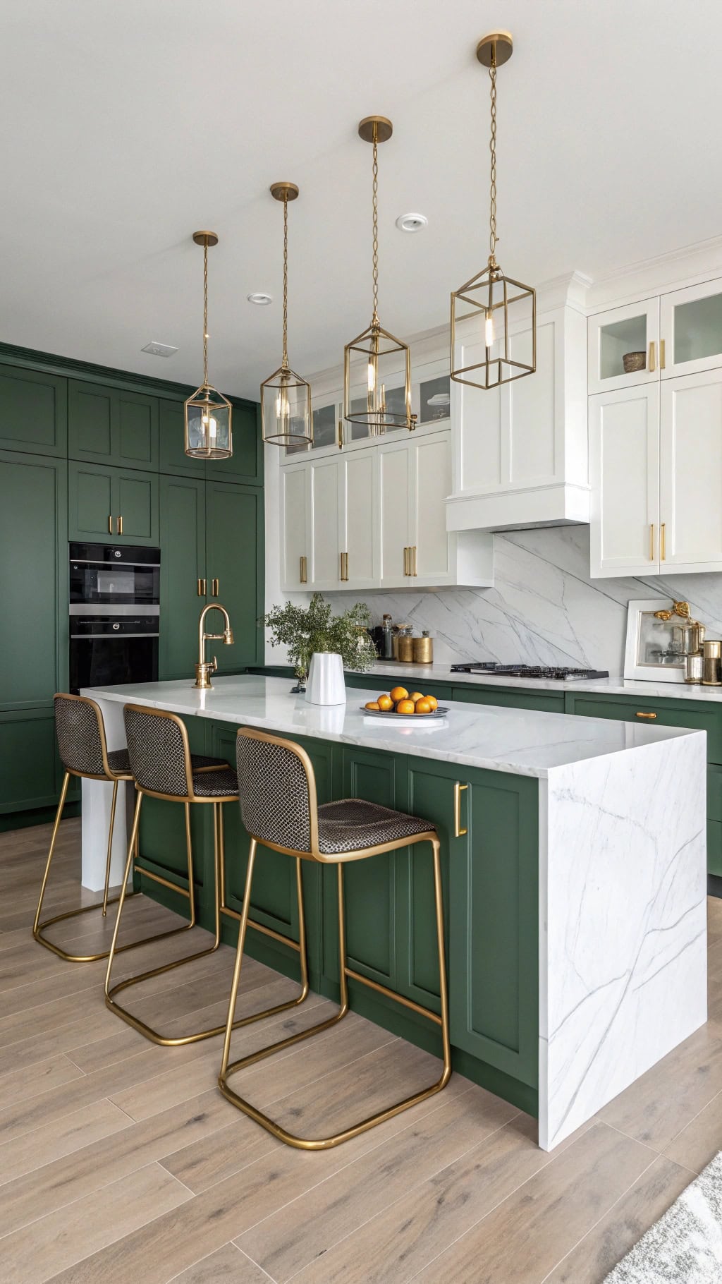 stylish green kitchen peninsula