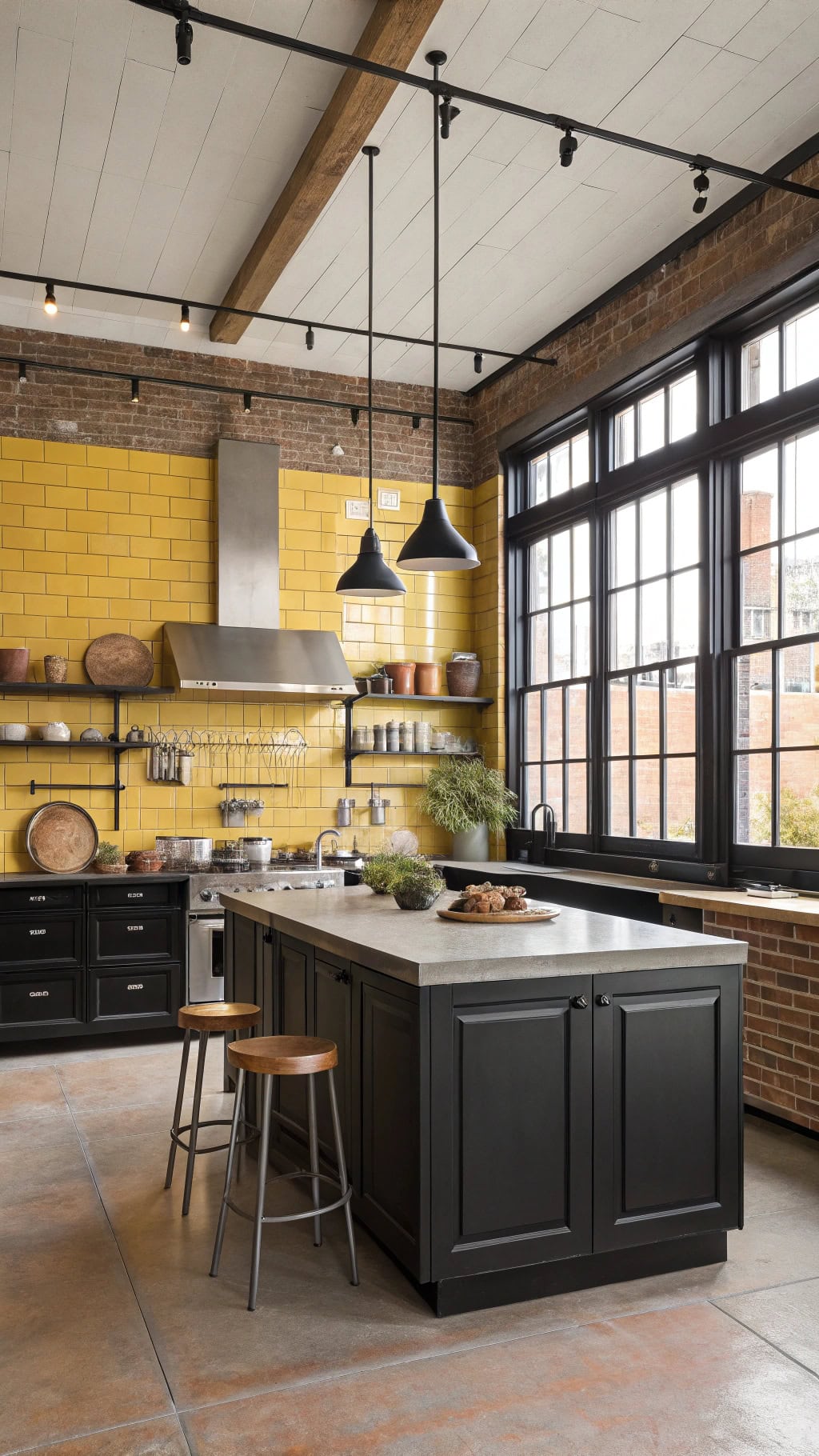 stylish industrial yellow kitchen