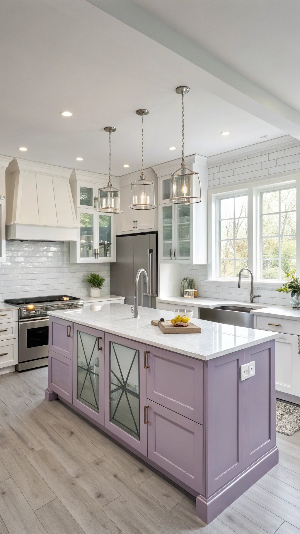 stylish lavender white kitchen