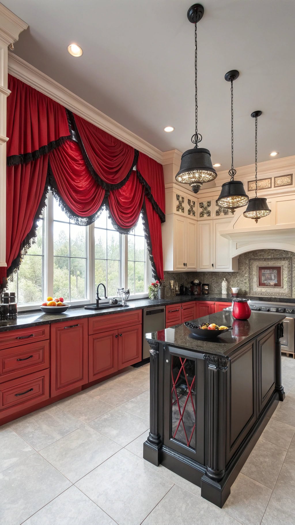 stylish red black kitchen decor