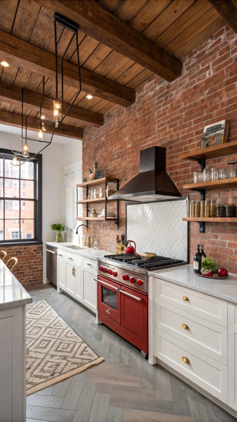 stylish red brick kitchens