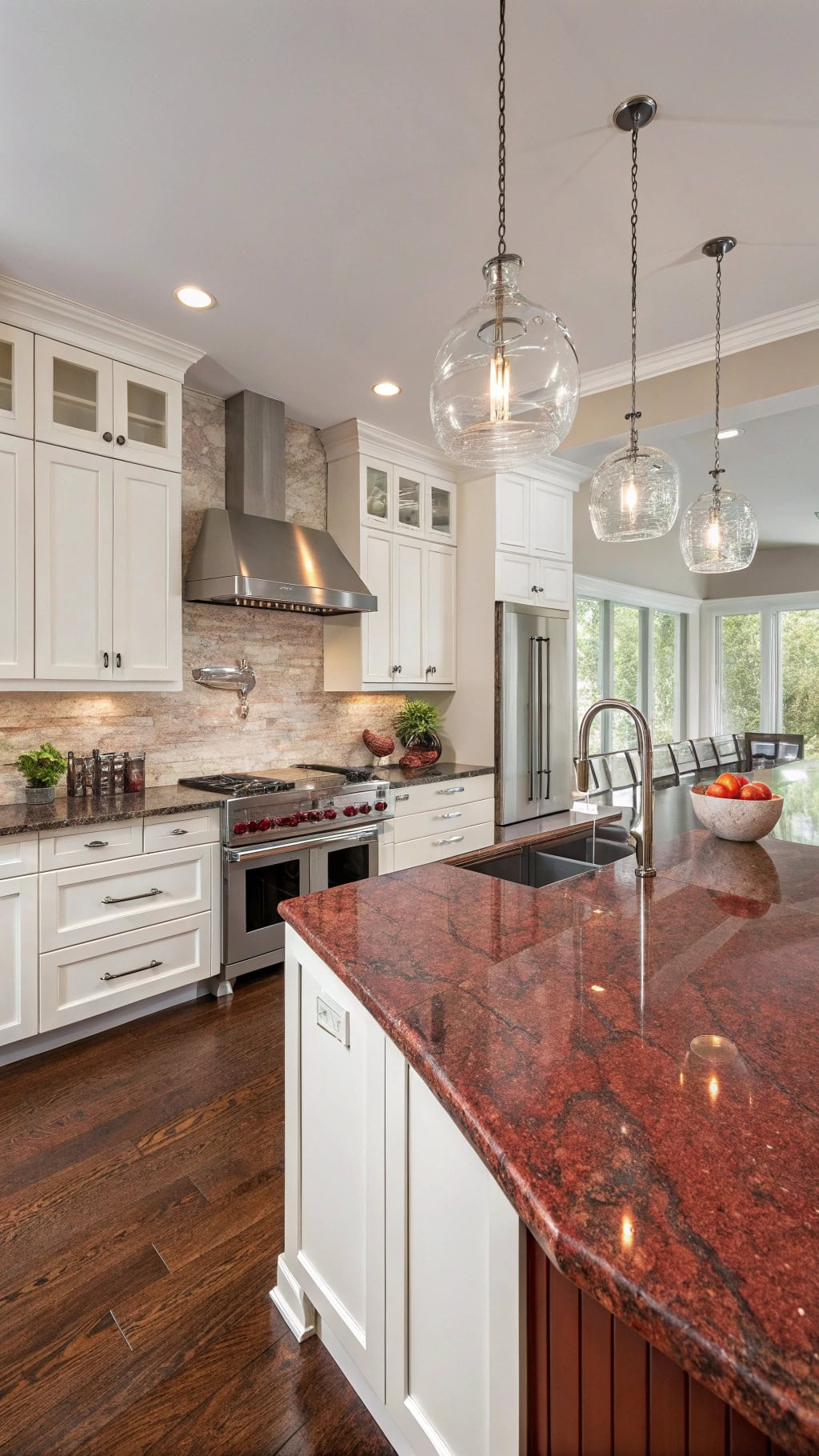 stylish red granite kitchen