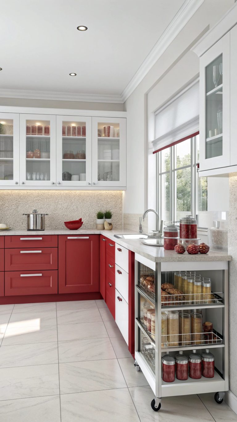 stylish red white kitchens