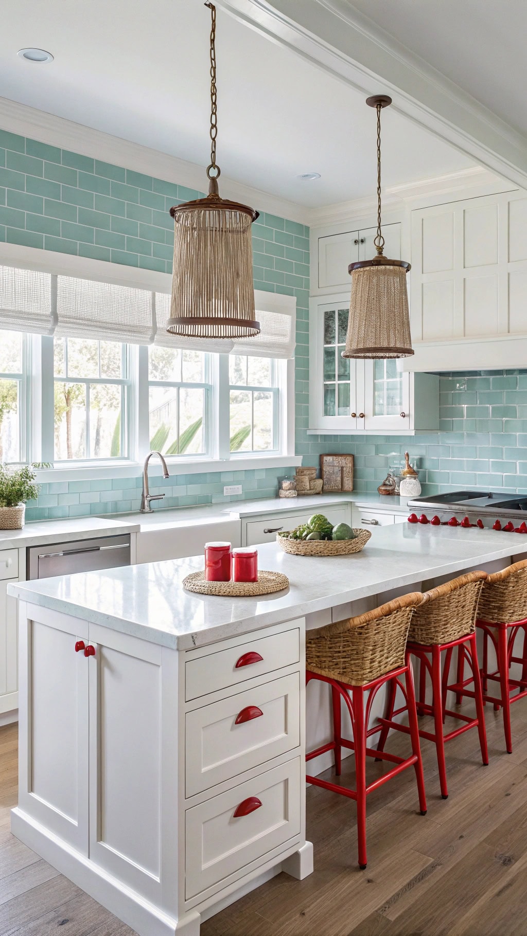 teal tiles red accents