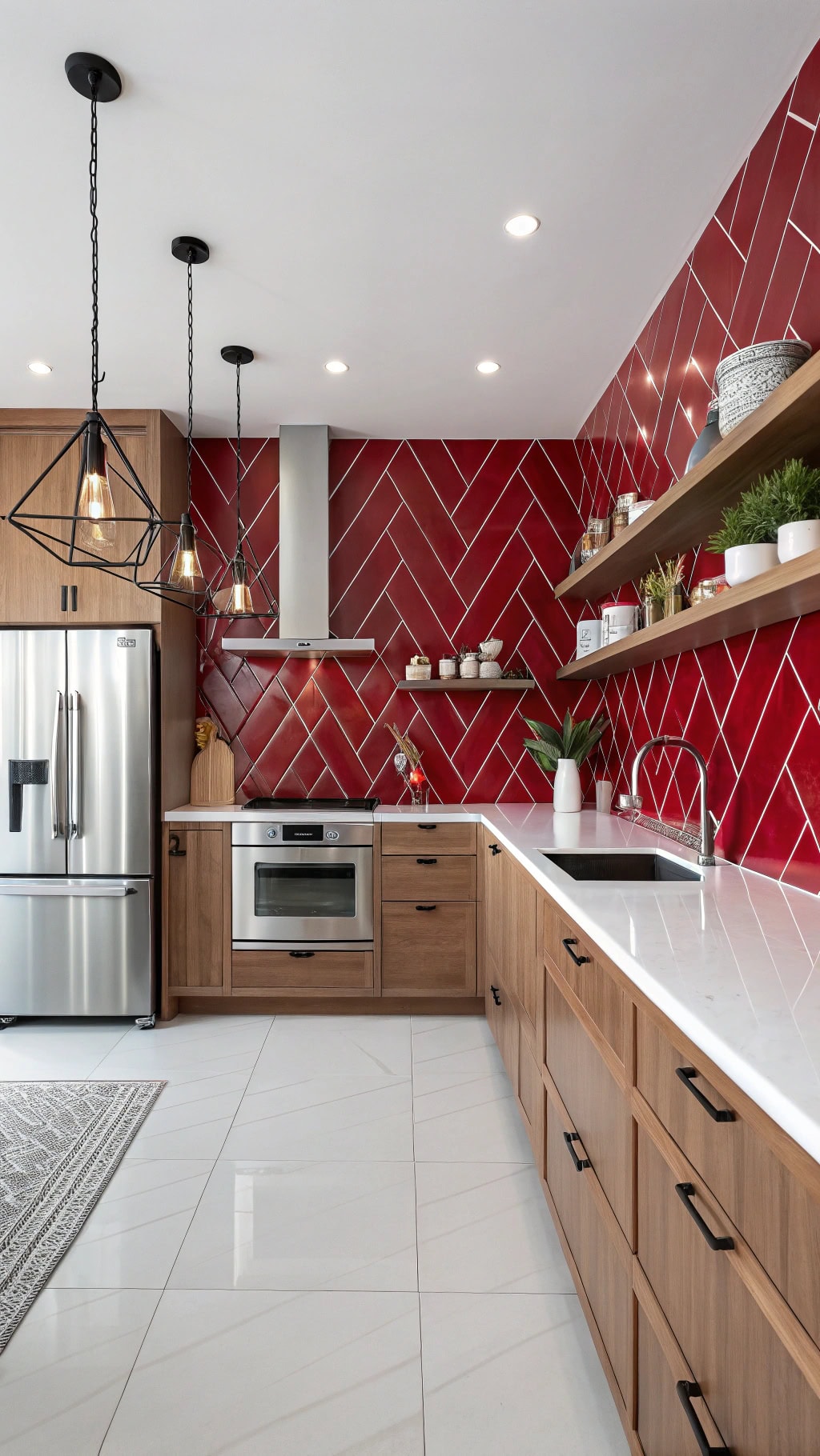 tile arrangement in red