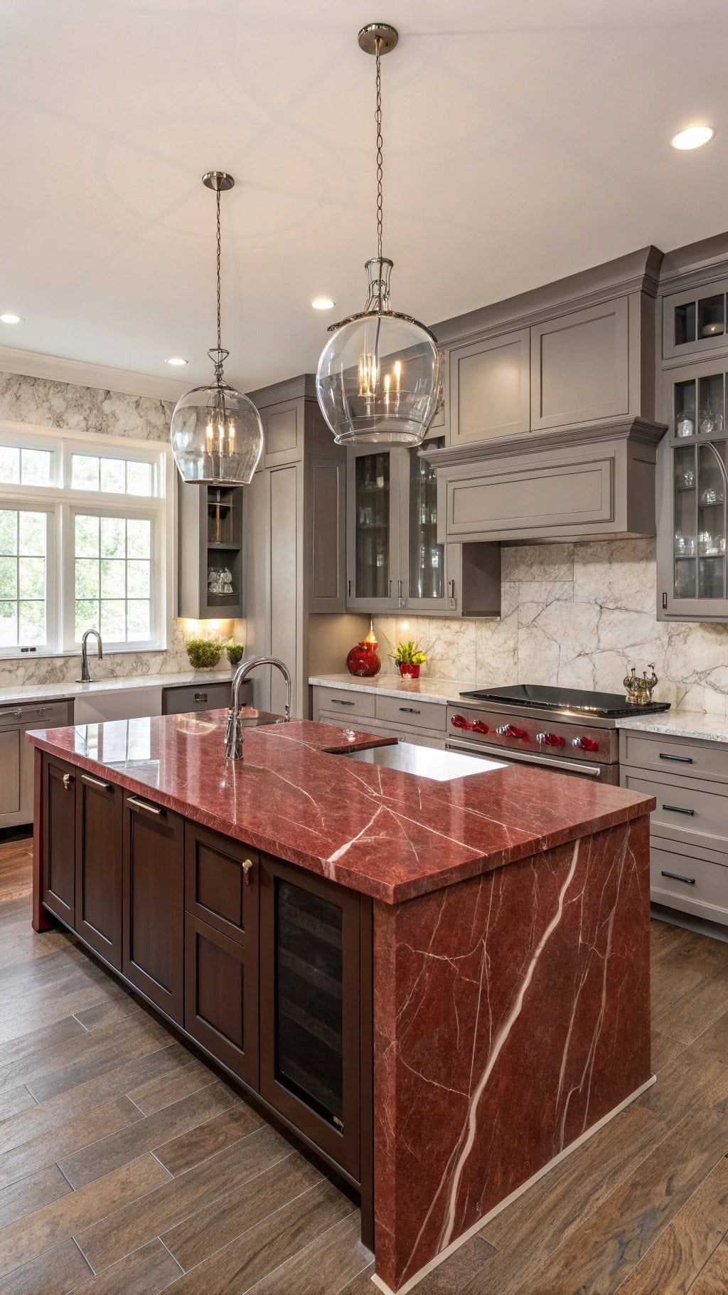 transitional design featuring quartzite