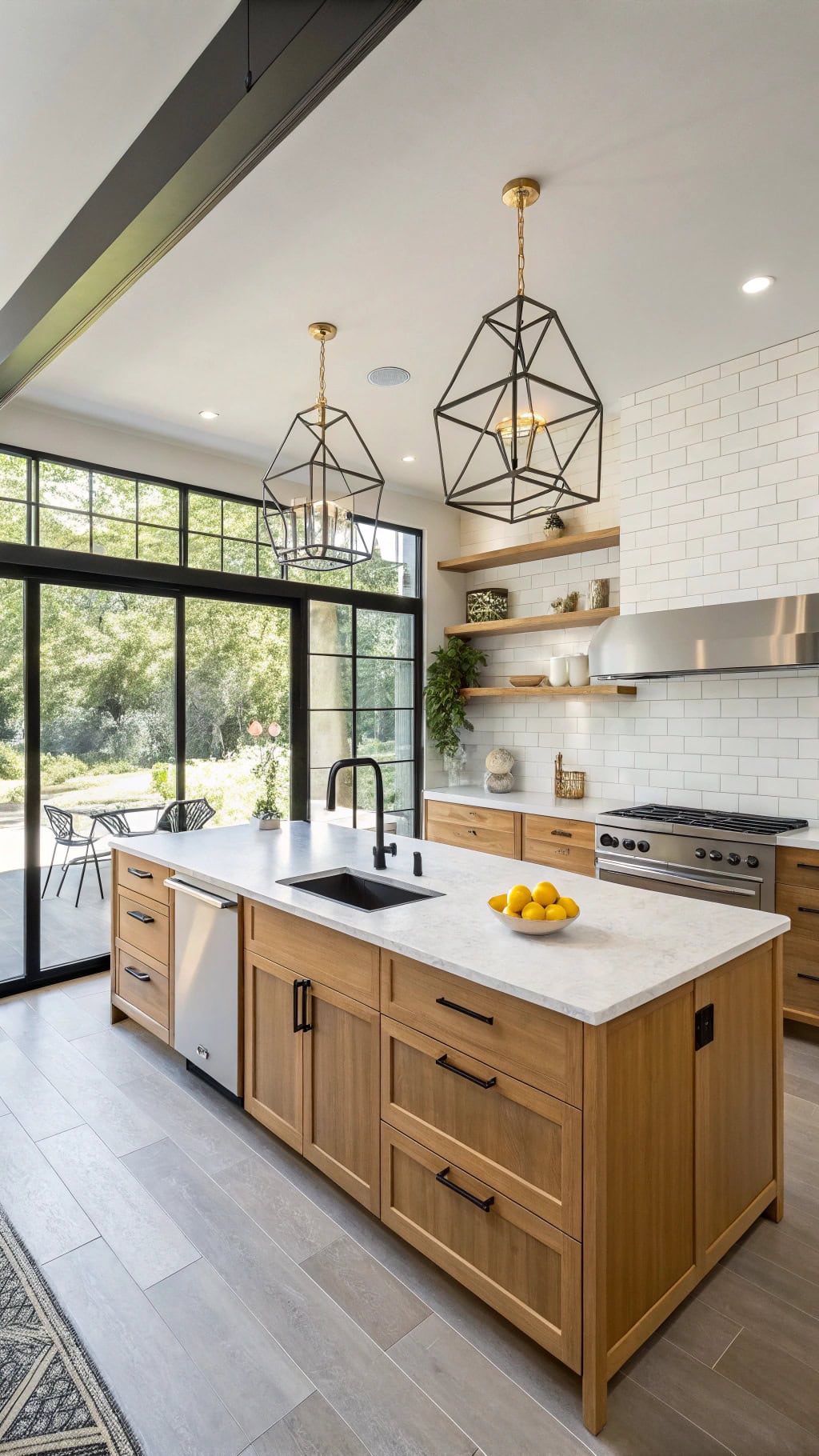 vibrant mixed material kitchen