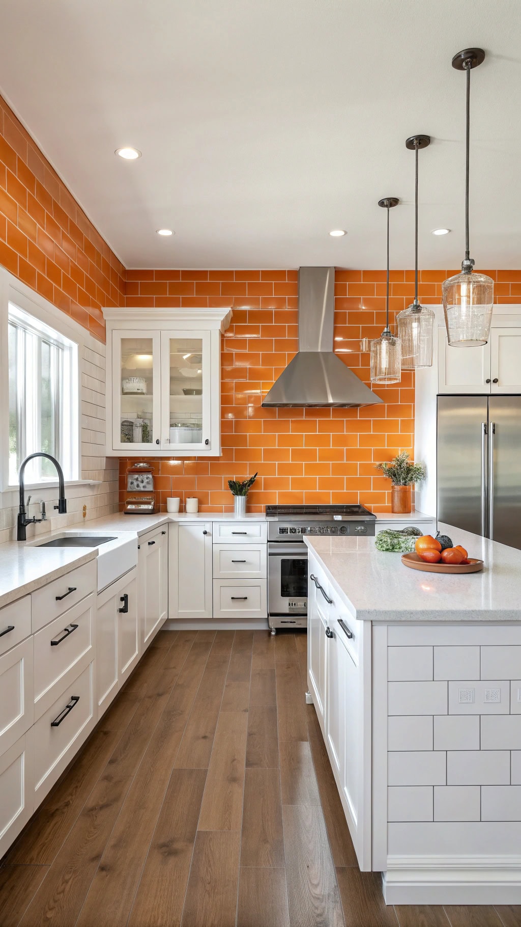 vibrant orange subway tiles