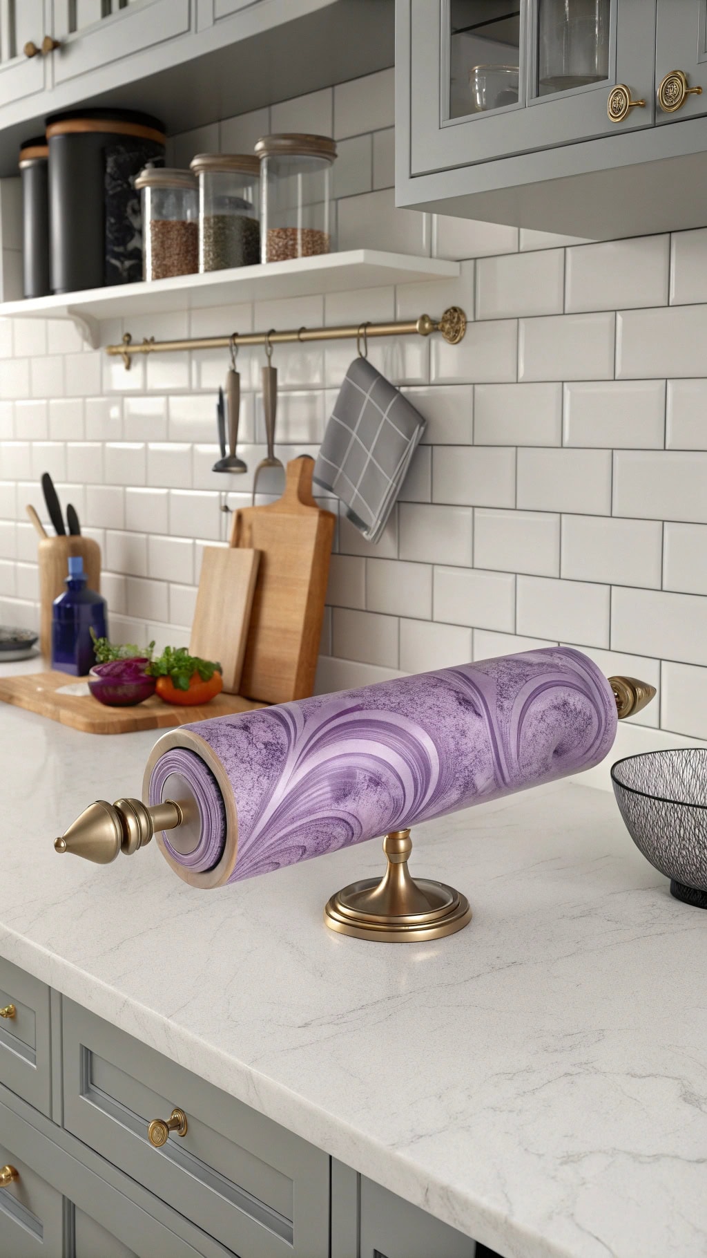 vibrant purple marble kitchen tool