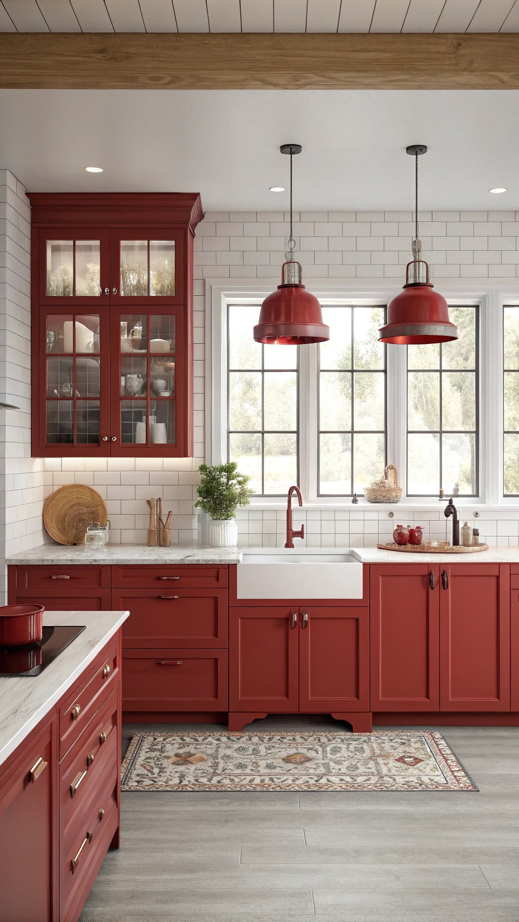 vibrant red cabinet accessories