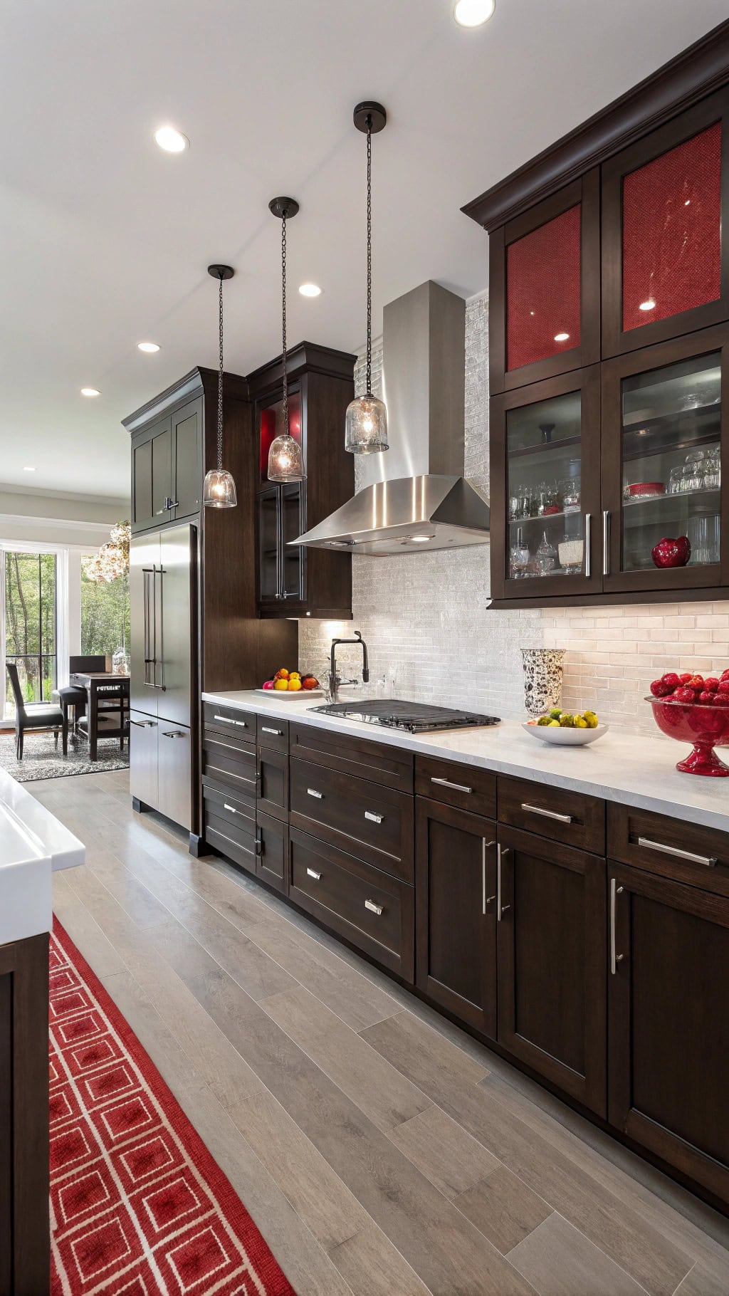 vibrant red glass cabinetry